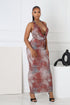 Cowl Charm Printed Mesh Maxi Dress